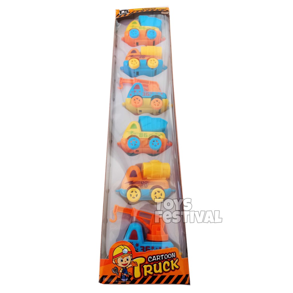 Set 6 pcs Pullback Mainan Mobil Cartoon Truck Conctruction