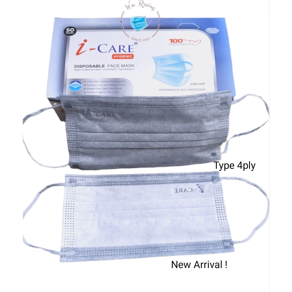 Masker Earloop 4ply icare isi 50pc Warna Premium Quality izin Kemenkes