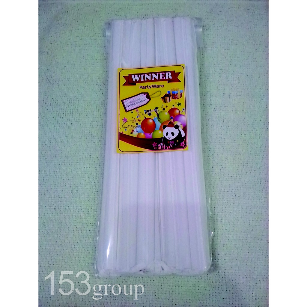 Winner Sedotan Plastik Bengkok Bungkus Kertas, Putih 6" , 25 pcs/pak