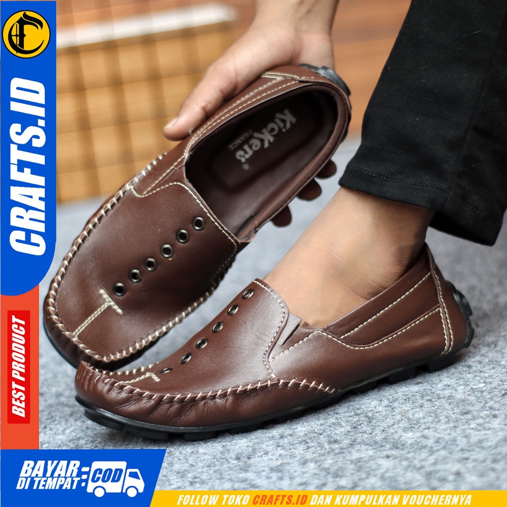 Sepatu Slip On Pria Sepatu Casual Pria Kulit Asli Kerja Kantor Kuliah Kondangan Sepatu Slop Pria Sepatu Hitam Pria CRAFTS MIDRING