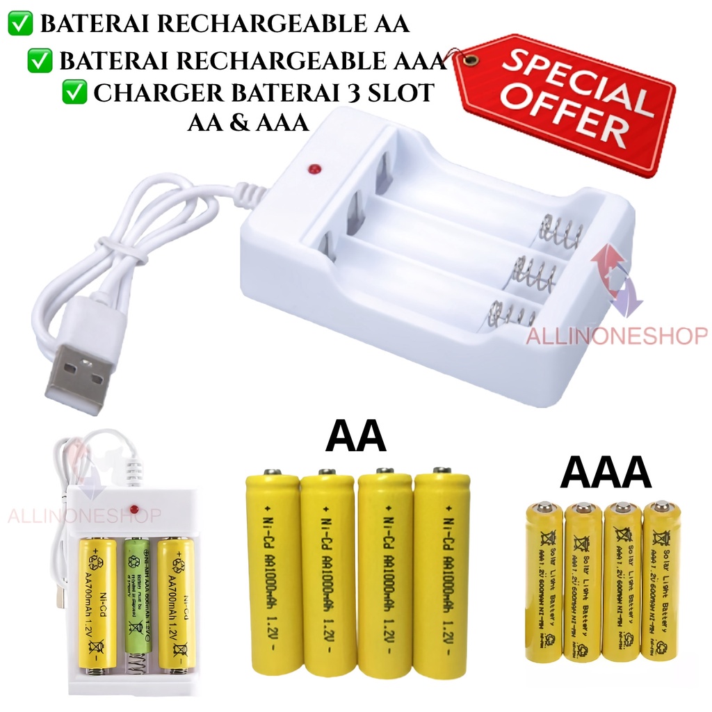 Baterai Cas AA Dan AAA Ni-Cd / Desktop Battery Charger 3 Slot / Baterai Cas AA 1000 mAh AAA 600 mAh