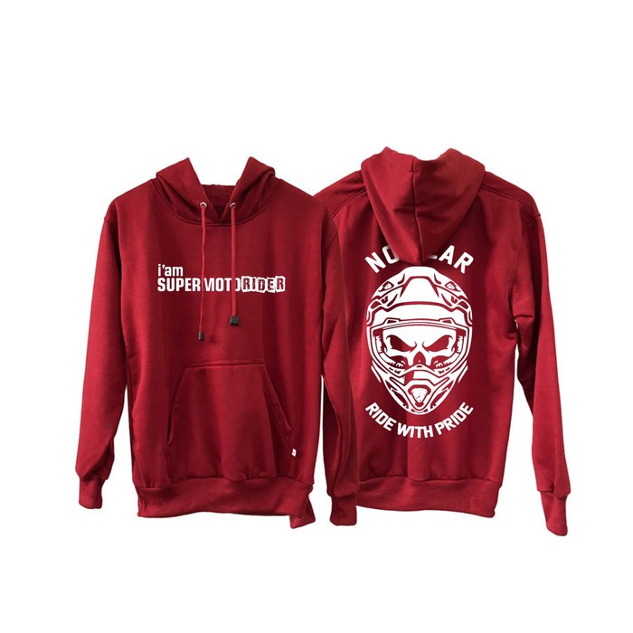 NEW JAKET HOODIE SUPERMOTO RIDER NO FEAR RIDE WITH PRIDE TOURING MERAH MARUN BIG SIZE MURAH