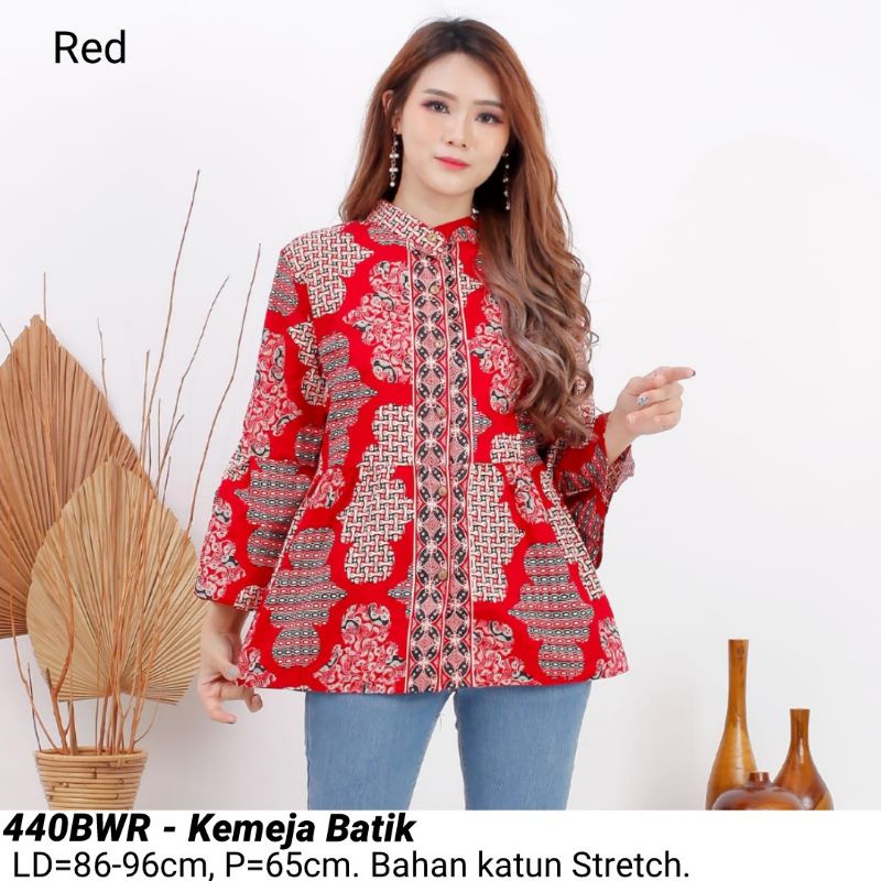 BLOUSE KEIKO BATIK MODERN,  ATASAN CEWEK 440  BAJU FASHION KERJA KANTOR TUNIK WANITA MURAH