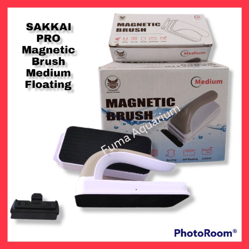 Magnet Pembersih Kaca Aquarium Sakkai Pro Magnetic Brush Medium Apung/Floating kaca 10-12mm