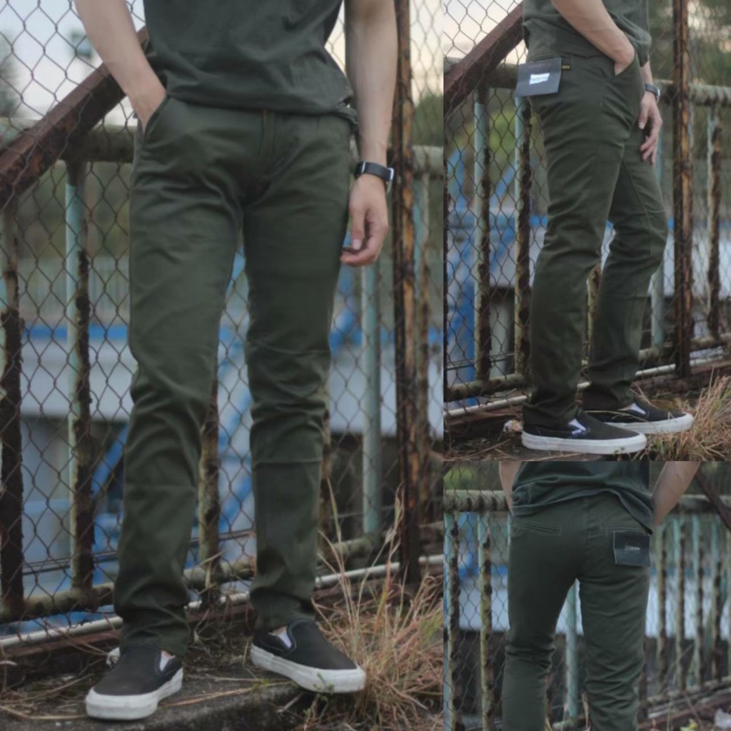 CELANA CHINO Panjang pria Slimfit KERJAHARIAN Santai Casual Formal Hitam Abu Cream Mocca Hijau Army Size 33- 38