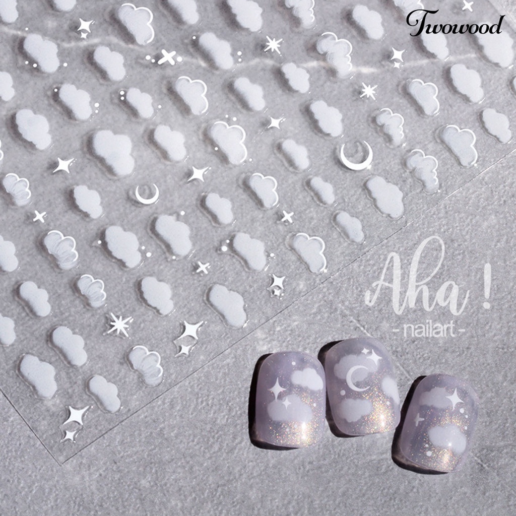 Twowood Stiker Decal Motif Bunga Putih Translucent Bahan Kertas Untuk Manicure / Nail Art