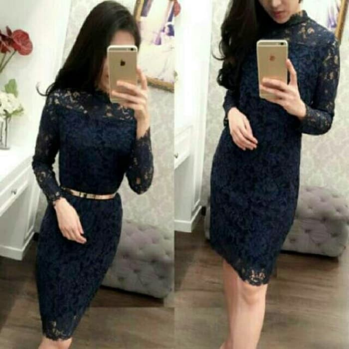 MINI DRESS BRUKAT NAVY / BAJU PESTA NATAL  Terusan