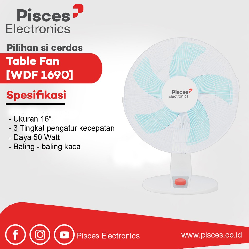 Kipas Angin/Wall Fan / Kipas Angin Dinding Dan Meja 2in1 Pisces 1690  Teknologi Bearing Angin Kuat Dan Kencang HARGA PROMO