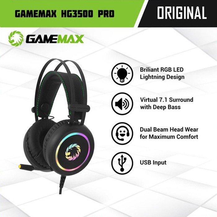 GAMEMAX HG3500 Pro USB 7.1 RGB Gaming Headset Original