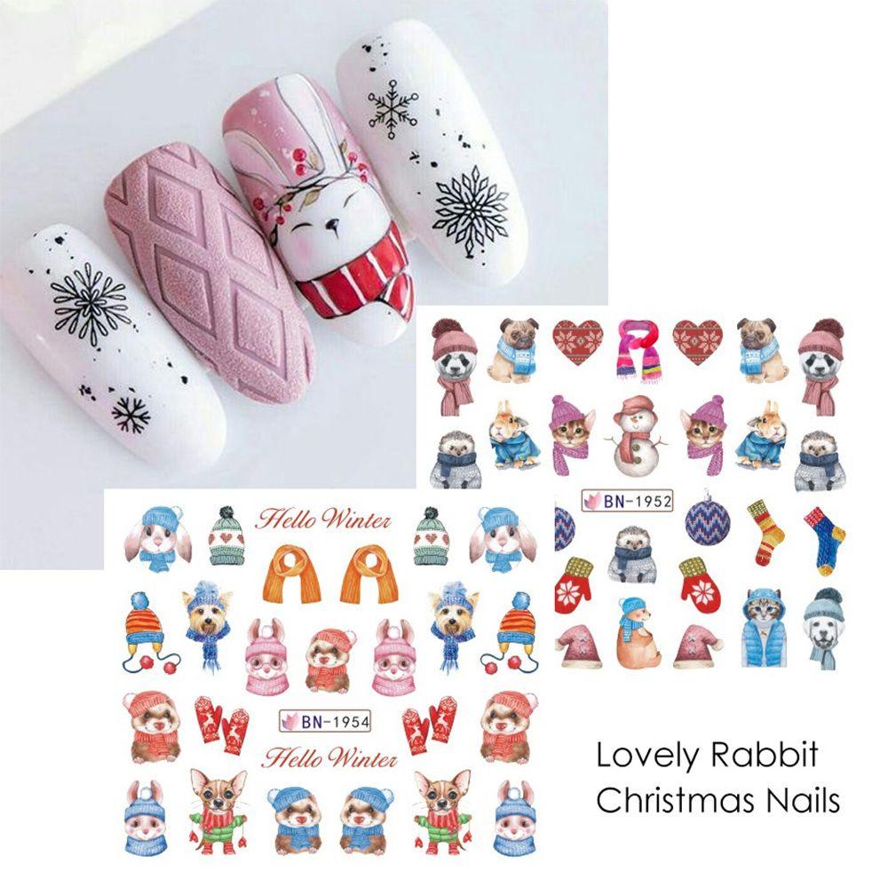 R-flower 12pcs Stiker Kuku Nail Art Dekorasi Pinguin Natal Decals Fox