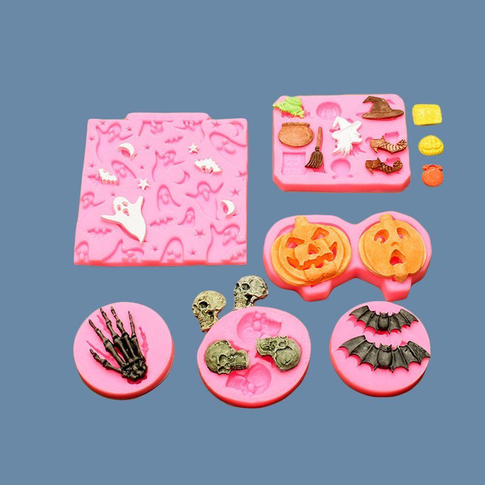 R-flower 6pcs/set Halloween Cetakan Coklat Kerajinan DIY Penyihir Tangan Kerangka Laba-Laba Labu Kelelawar Owls Clay Molds