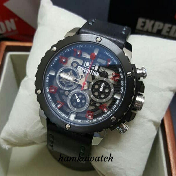 jam tangan / Watch_Id pria expedition original e6669 silver black leather black