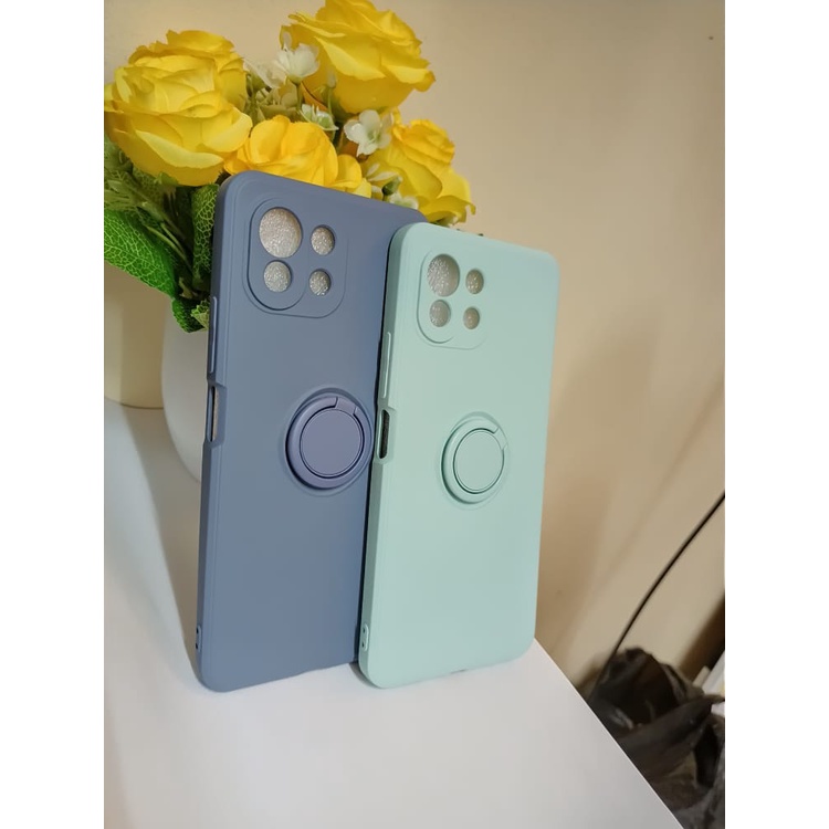Case Xiaomi Mi 11 LIte Lanyard Doff Cover Candy Ring Silikon Casing Soft Case Lucu Unik Handphone