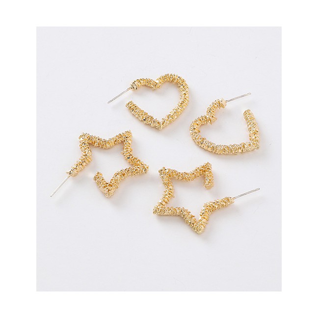 LRC Anting Tusuk Fashion Love 925 Silver Pin Metal Bump Texture Love Five-pointed Star Stud Earrings