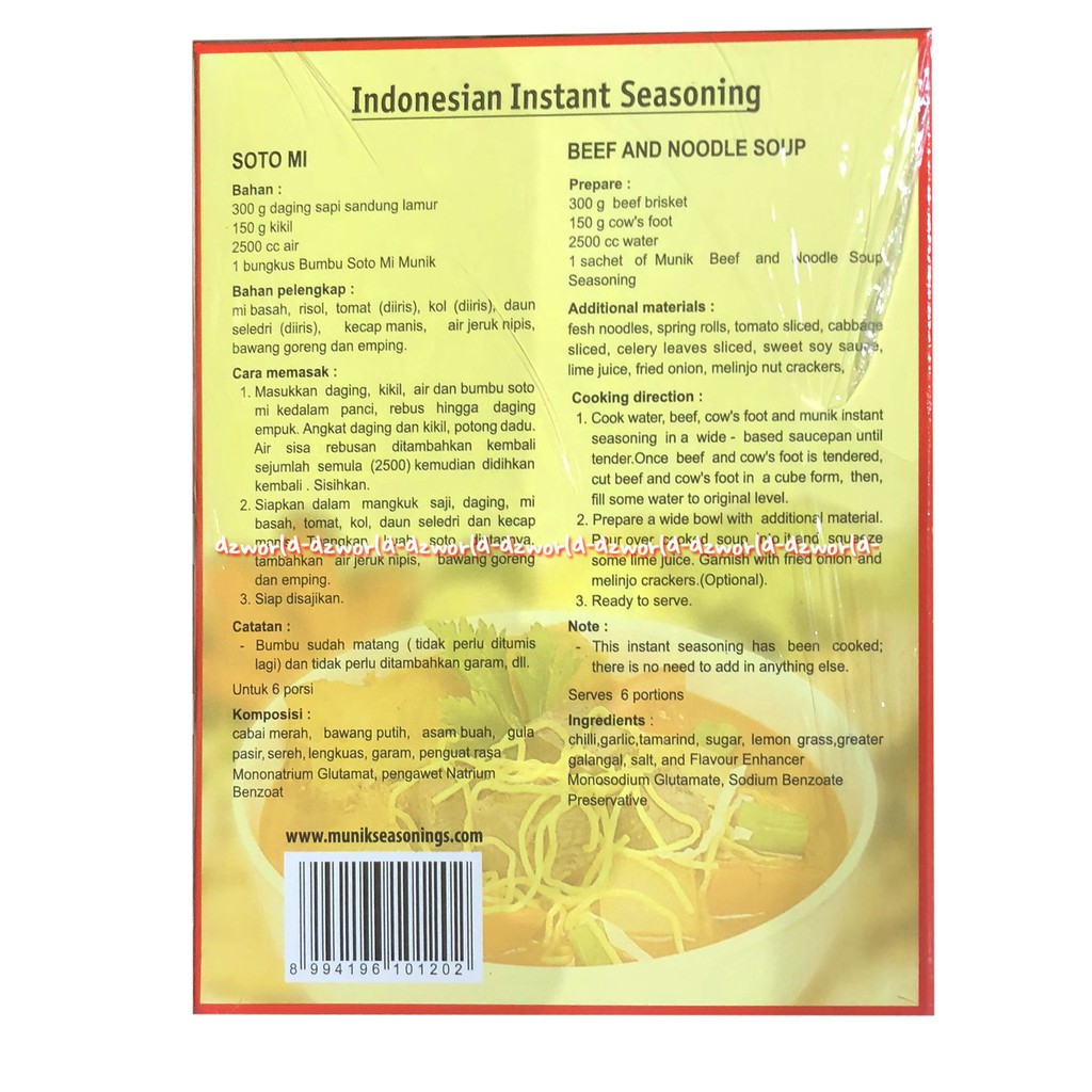 Munik Bumbu Soto Mie Beef and Noodle Seasoning Bumbu Instan 90gr