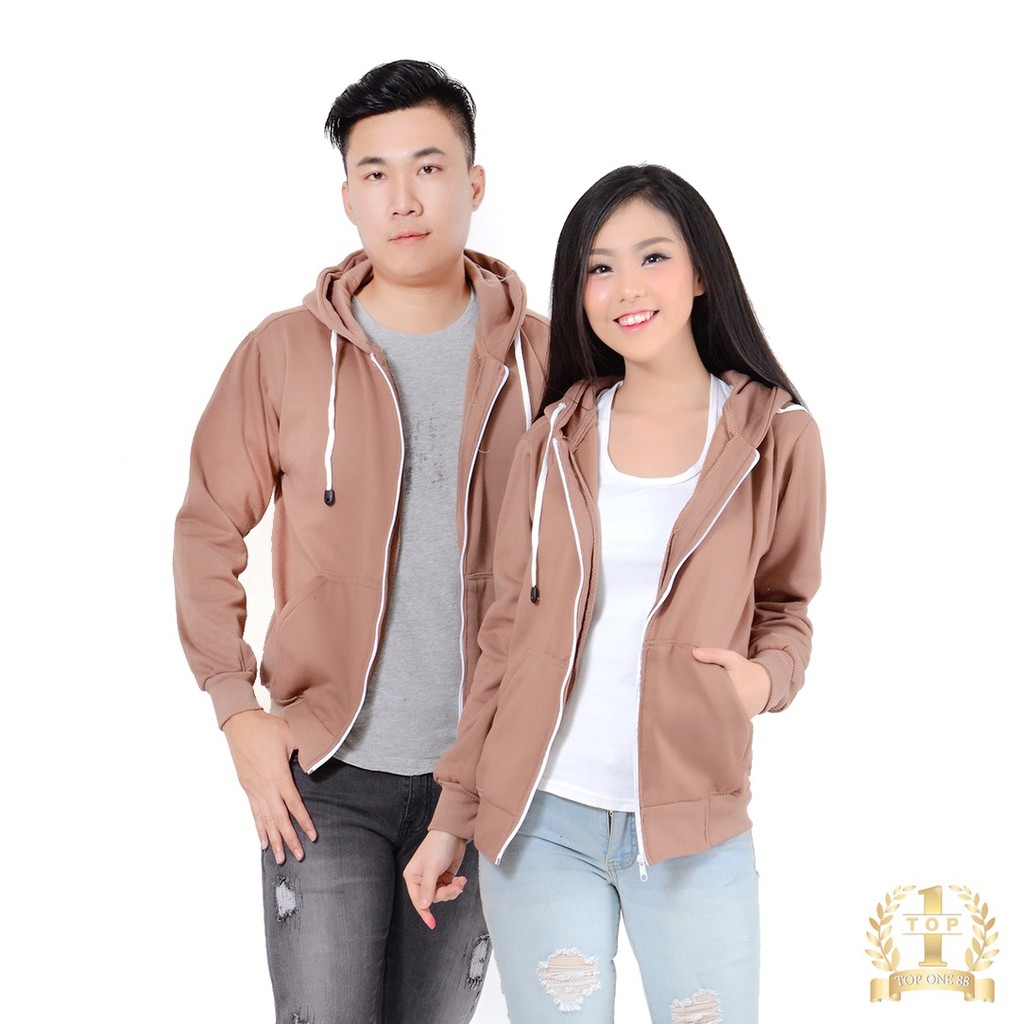 TopOne88 Jaket Royal Hoodie Zipper Unisex Coklat Muda 