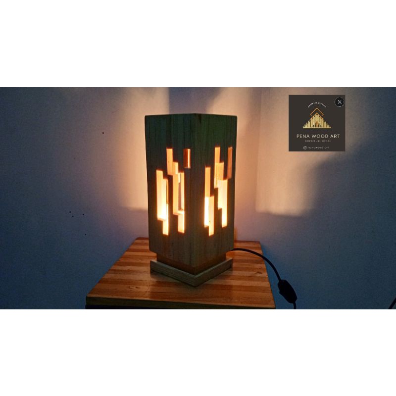 Lampu meja tidur kayu /lampu meja hias kayu aesthetic minimalis real pict