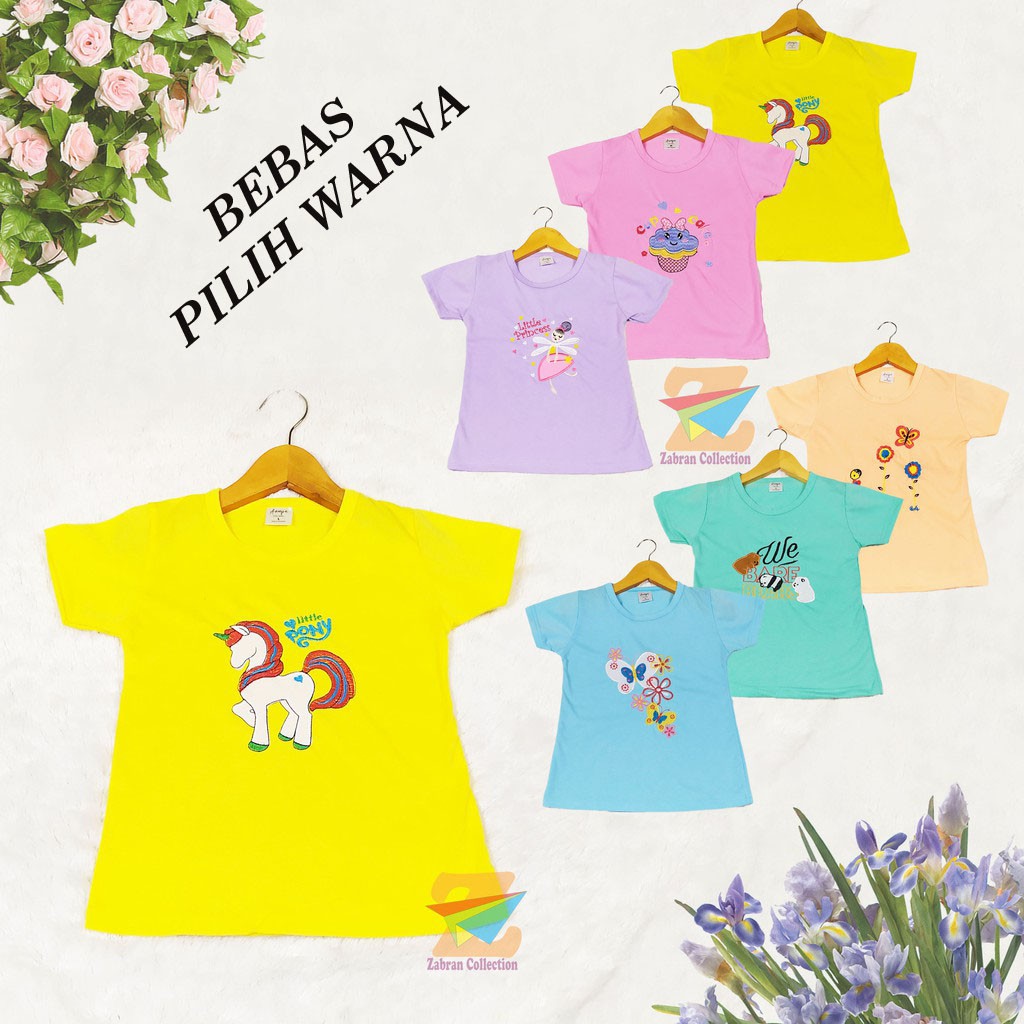 Pilih Warna Kaos Anak Cewek Bordir 1 Sampai 5 Tahun/COD Bayar Di tempat