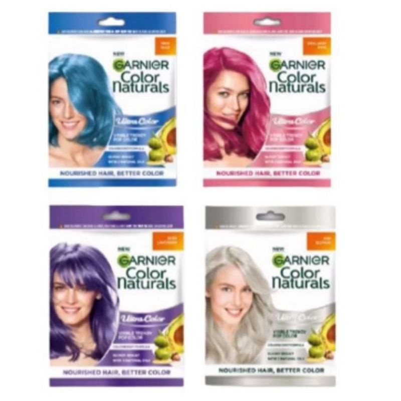 Garnier/semir rambut/warna pastel/pewarna rambut/semir/ash blonde/true blue/briliant pink/deep laven
