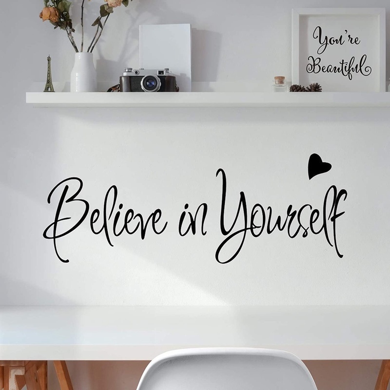 Stiker Dinding Bahan PVC Mudah Dilepas Gambar Tulisan Believe In Yourself Untuk Dekorasi Rumah