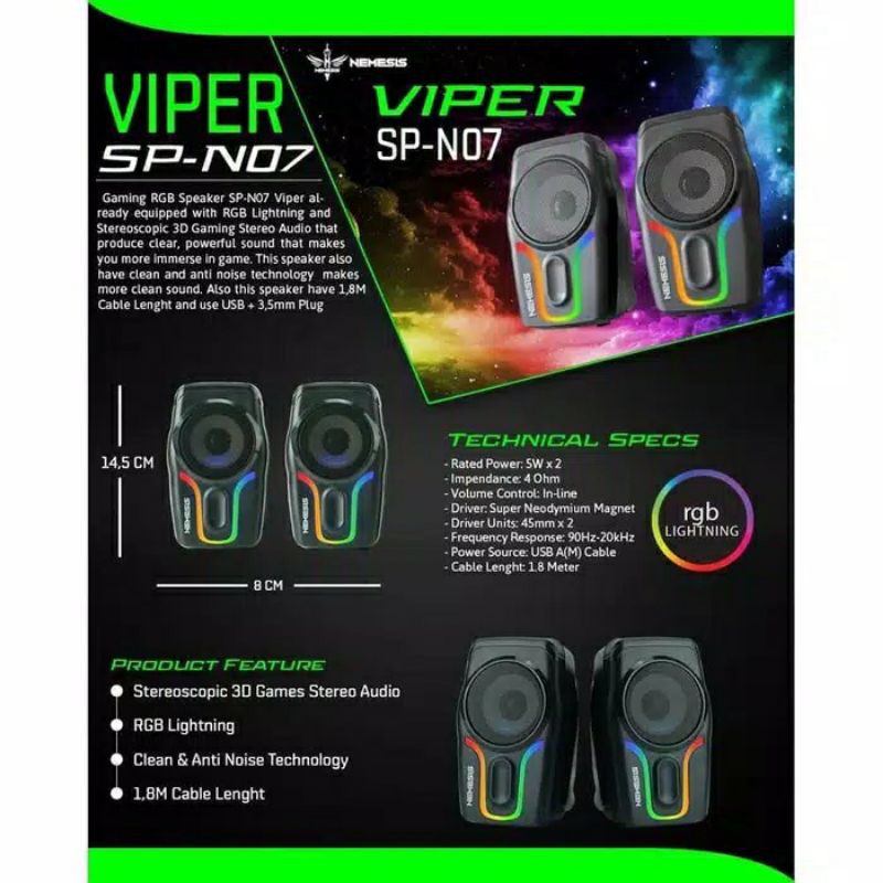 SPEAKER GAMING RGB NYK NEMESIS VIPER SP-N07, SPEAKER KABEL NYK SP N07 VIPER RGB GAMING SPEAKER