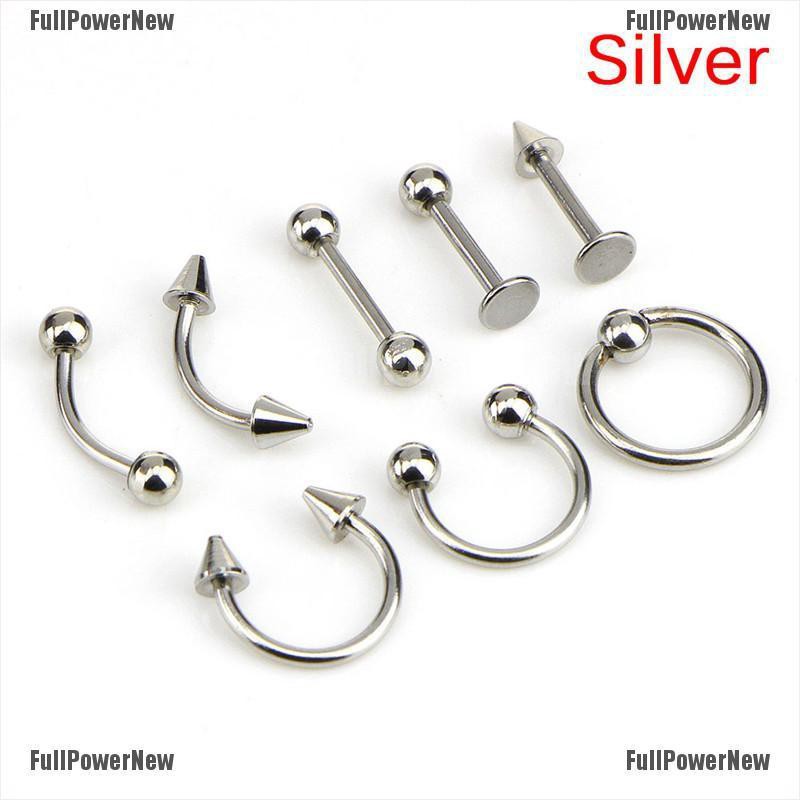 (FULL Jy) 8PCS / Set Anting Tindik Helix 16G Bahan Stainless Steel Untuk Alis / Telinga / Hidung / Bibir