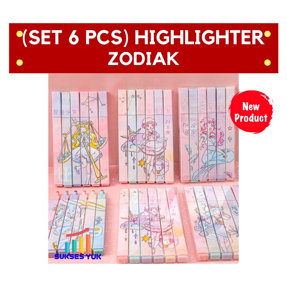 

(SET 6 PCS) Stabilo / Highlighter ZODIAK BLACK PINK