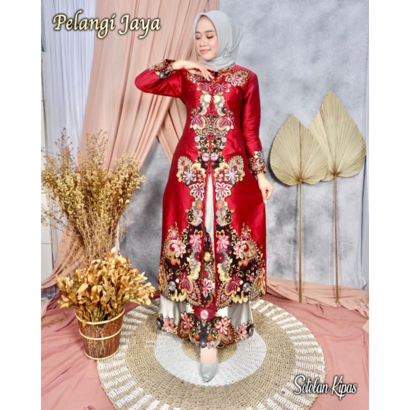 setelan kebaya rok bordir kipas sapujagad, bahan tafeta