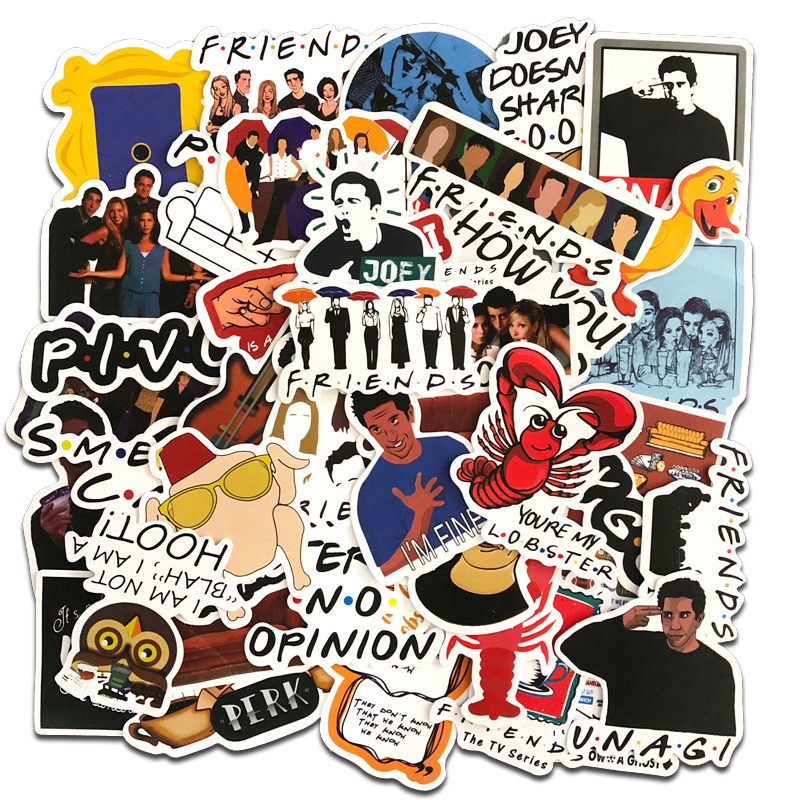 50pcs Stiker Serial Tv Friends Bahan Pvc Tahan Air Untuk Mobil / Laptop / Ransel / Sepeda