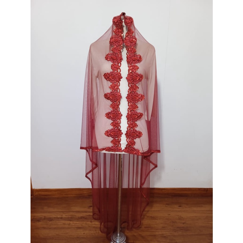 slayer pengantin BORDIR MAROON kerudung pengantin hijab pengantin elegan | slayer pengantin murah