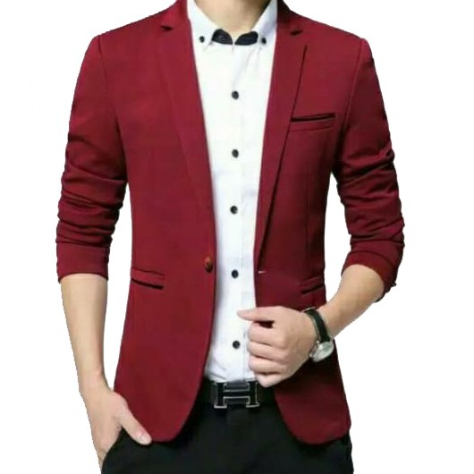 Jas Blazer Pria Full Maroon Slimfit Casual Korea