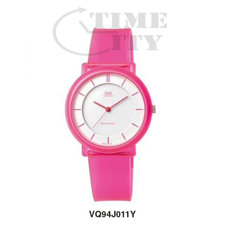 Q&amp;Q Original Jam Tangan Analog Wanita Pink Straps Rubber Merah Muda QQ Ori VQ94