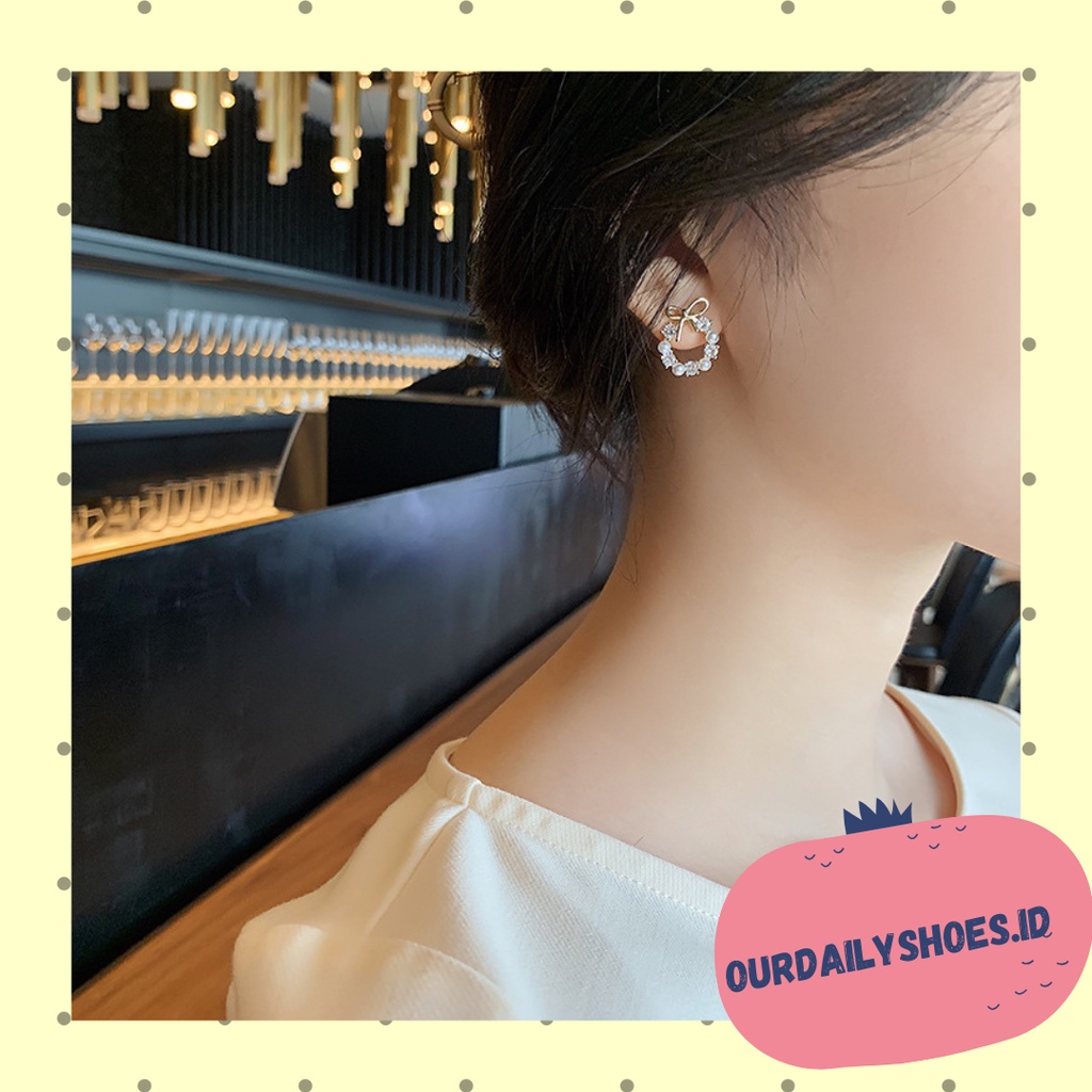 ★ODS★K37 Anting Tusuk Pita Mutiara Wanita