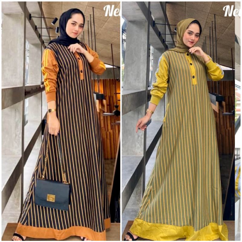 Gamis Maxi Motif Salur NEW OZ ZLVE Original