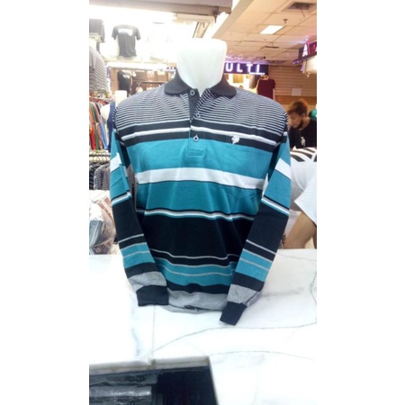 Kaos garis garis kaos salur kaos belang belang lengan panjang berkerah
