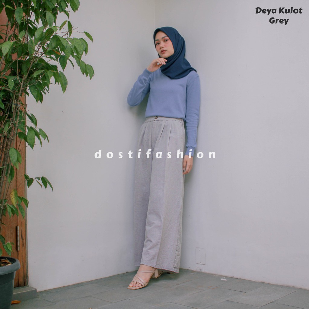 KULOT WANITA BAHAN LINEN MODEL LURUS KANCING-GREY