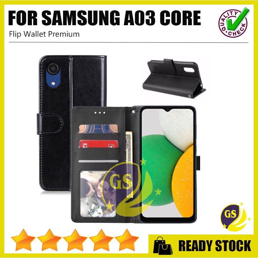 Leather Flip Cover Samsung A03 / A03 Core 2022 Wallet Case Casing Kulit Dompet