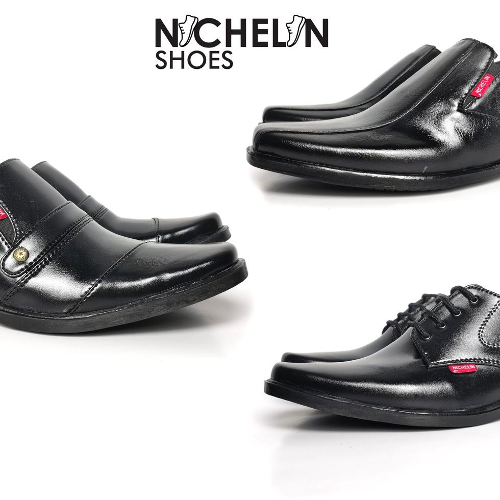 ↗ SEPATU PANTOFEL KERJA KULIT / SEPATU KANTOR PRIA HITAM NICHELIN ORIGINAL ⌅