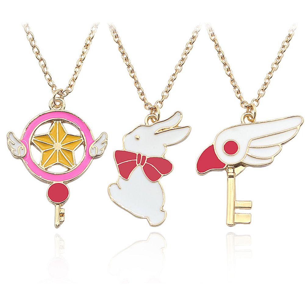 MXBEAUTY Anime Kalung Hadiah Ornamen Perhiasan Hati Gantung Liontin Cardcaptor Sakura Burung Kucing Kelinci Card Captor Necklace