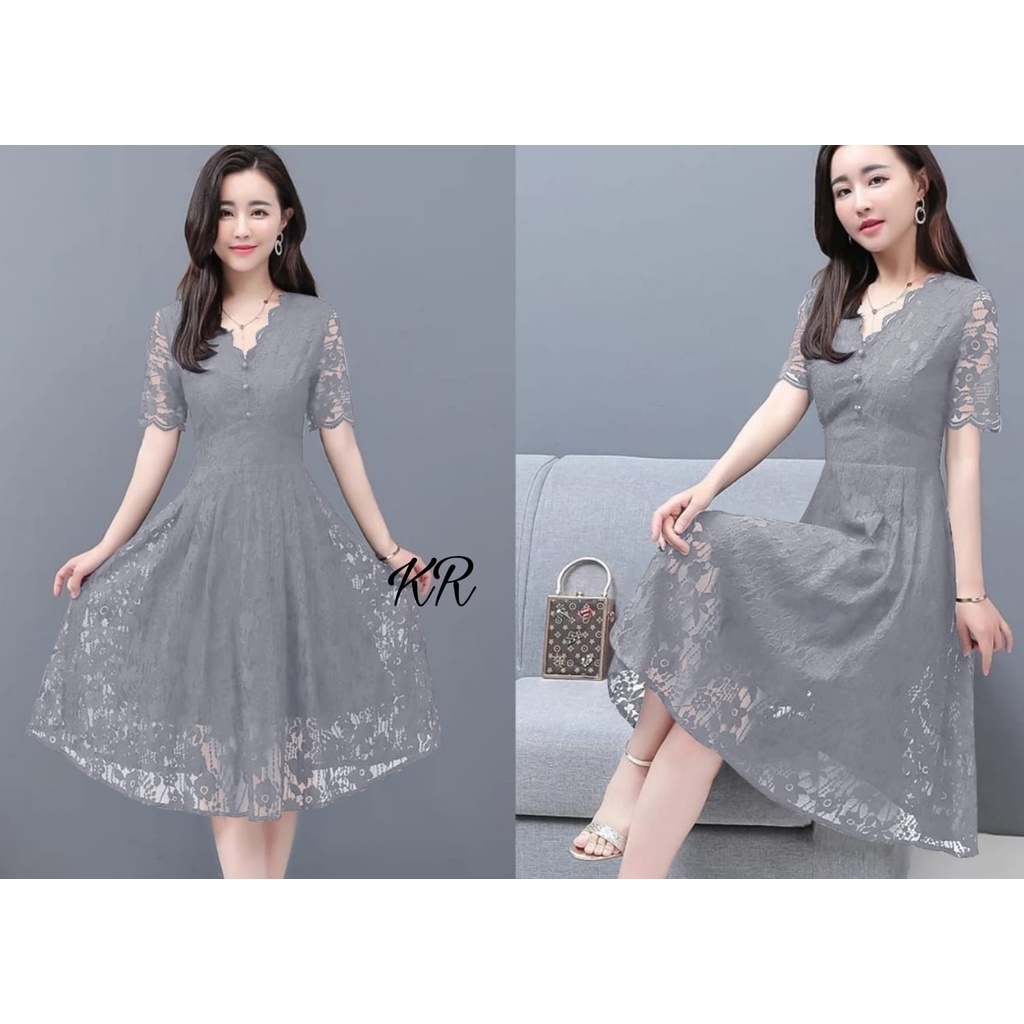 PCS DRESS MANUELA BRUKAT FASHION PAKAIAN WANITA KR 2 UKURAN L XL ADA VIDEO REVIEW PRODUK