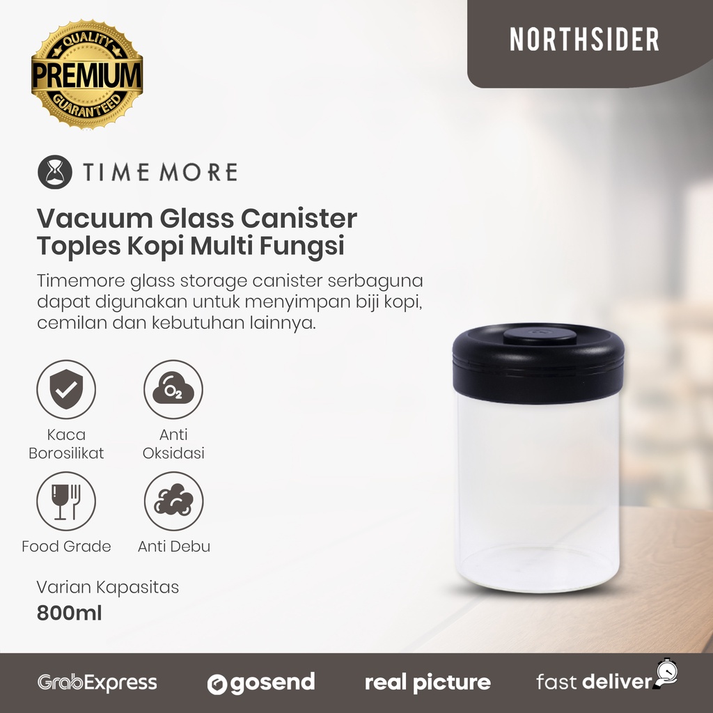 TIMEMORE VACUUM GLASS COFFEE STORAGE CANISTER TOPLES KOPI MULTI FUNGSI