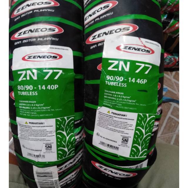 Paket ban tubles matic zeneos Zn77 80/90 + 90/90.14 depan+belakang dpat 2 banfree pentil for all matic