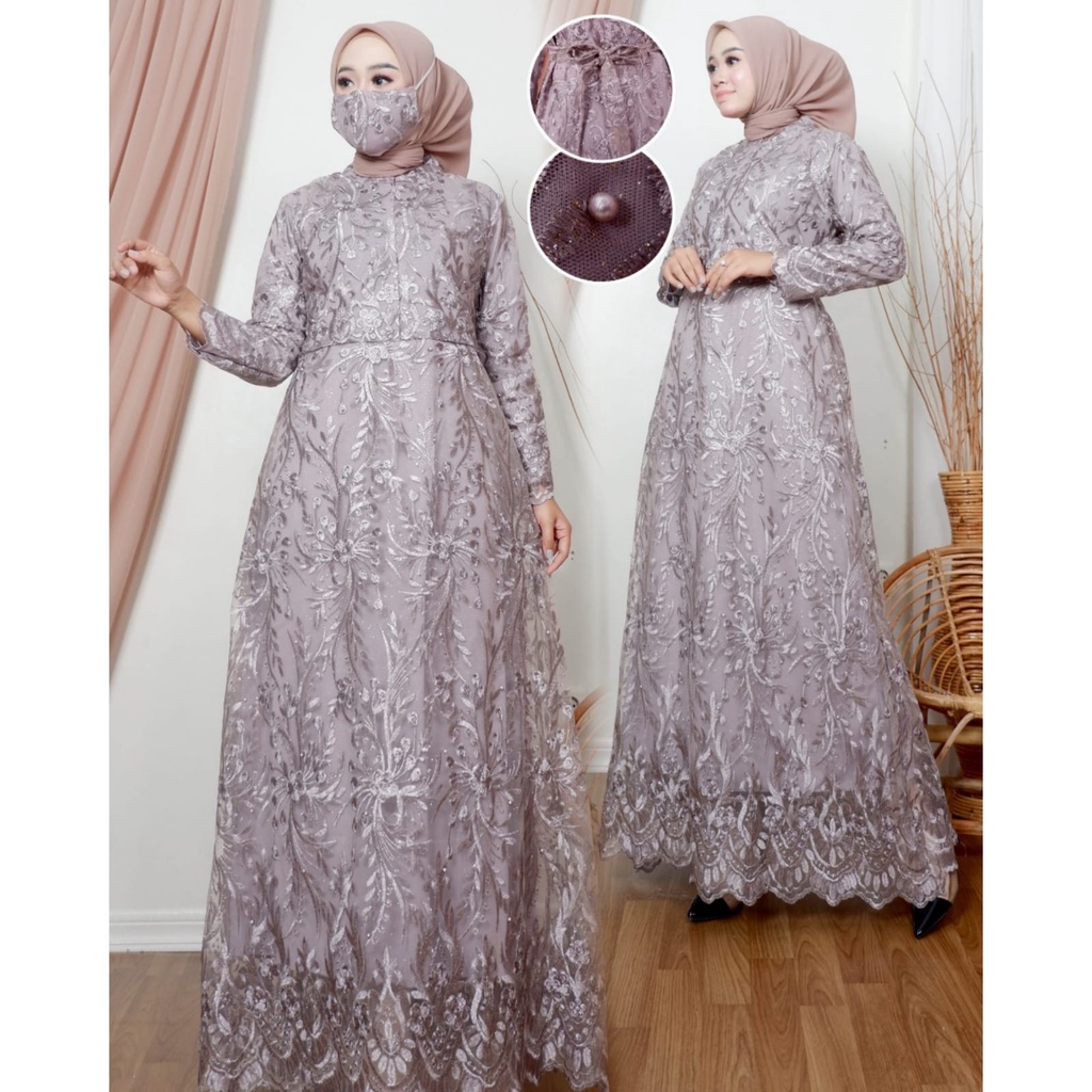 Permata Olshop / Kebaya Gamis Busui Zaya 2 / Baju Gamis Pesta Mewah / Kebaya Kondangan