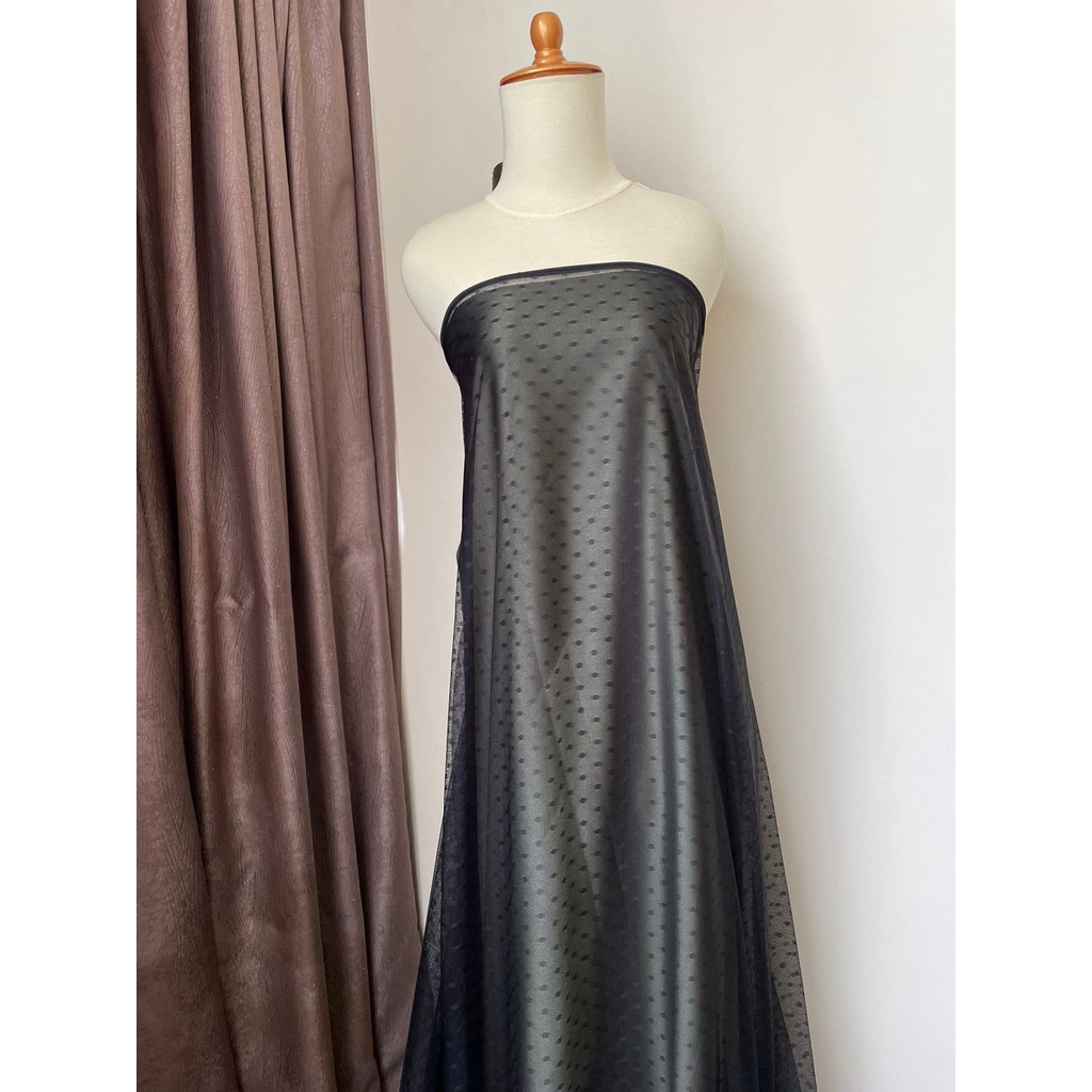 Bahan Kain Tile Tille Tule Tulle Dot Dotty Warna Hitam Black