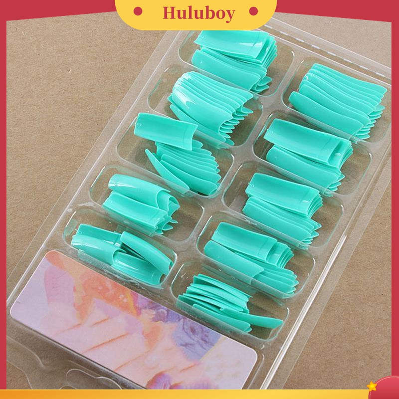 Huluboy Huluboy♡ 100pcs / Kotak Kuku Palsu Panjang Kepala Datar Seamless Ultra Tipis Untuk Dewasa