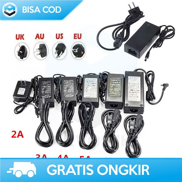 ADAPTOR POWER KABEL EU PLUG 12V 5A 60W LED STRIP AC 100 2MM 3 PIN 1250
