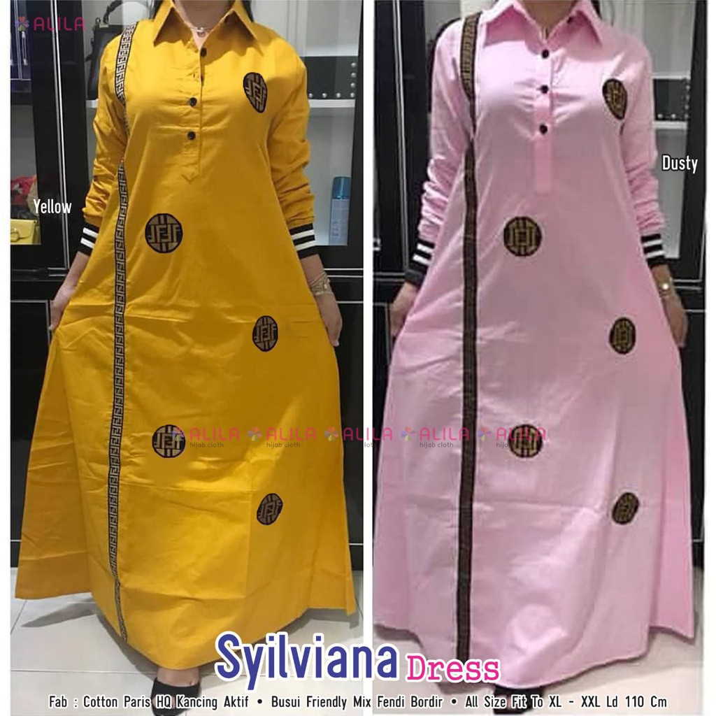 realpict SYILVIANA by alila long maxi dress maxy muslim wanita lengan panjang kancing depan kerah