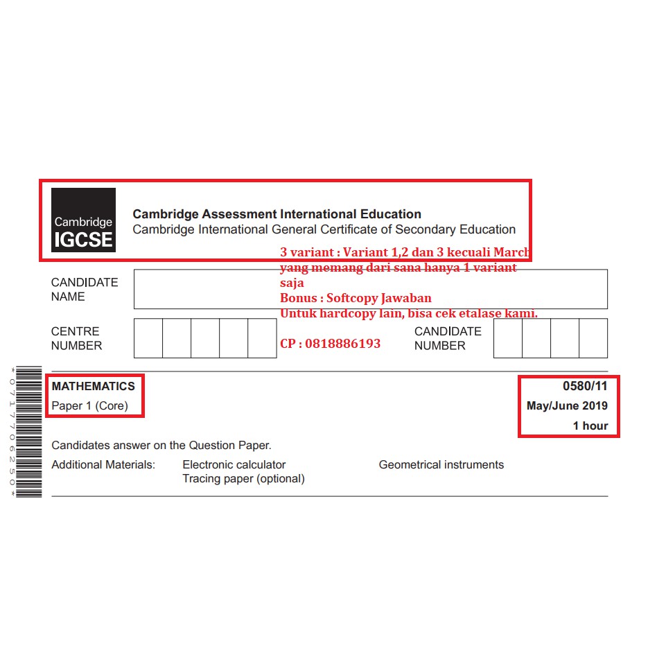 

IGCSE PAST PAPER MATHEMATIC CORE 2019-2015