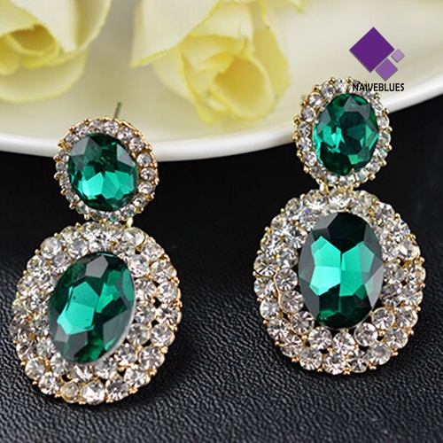 Anting Menjuntai Bentuk Oval Geometris Gaya Vintage Untuk Wanita