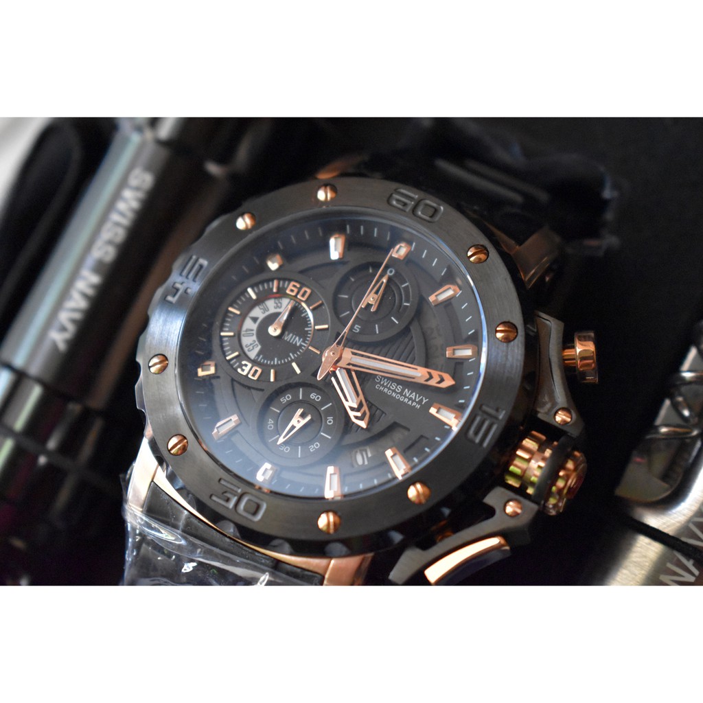 Jam tangan Swiss Navy HC 8932 Original model AC9205 Black Rosegold